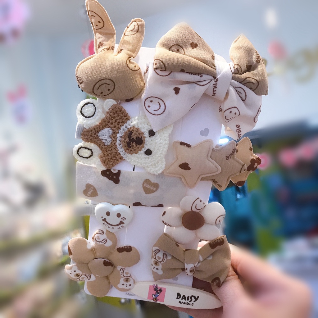 Set 10 kẹp nơ Tết năm mới nâu xinh đẹp sang trọng dễ thương mềm mịn không đau da đầu cao cấp hàng loại 1 cho bé gái