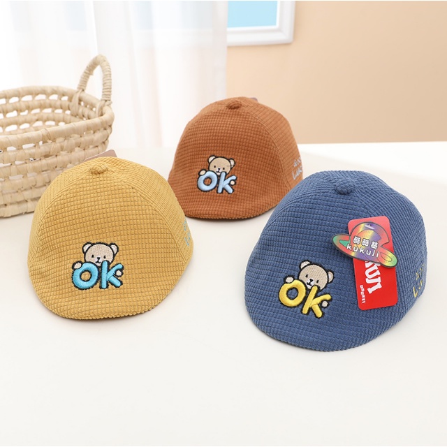 Nón beret hình gấu chữ OK dễ thương cho be 6 tháng - 18 tháng