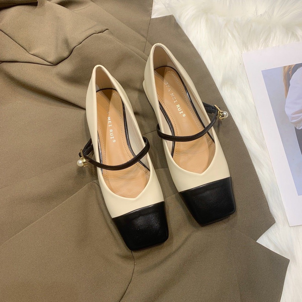 Giày Búp Bê Mũi Vuông Đế Mềm Thiết Kế Đơn Giản Phong Cách Retro Thời Trang Cho Nữ