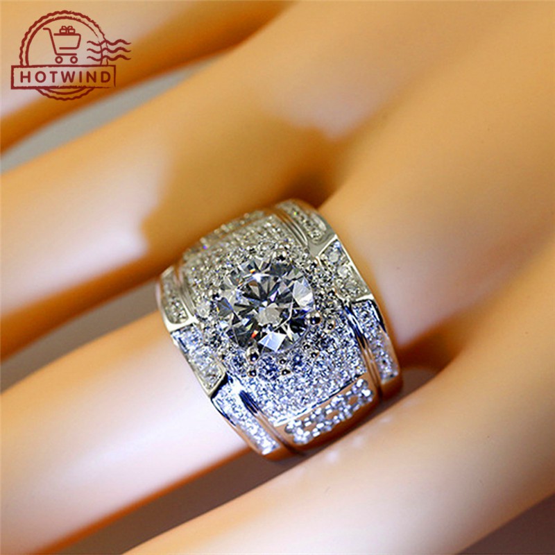 Nhẫn mạ bạch kim đính đá zircon bản rộng thời trang cho nam
