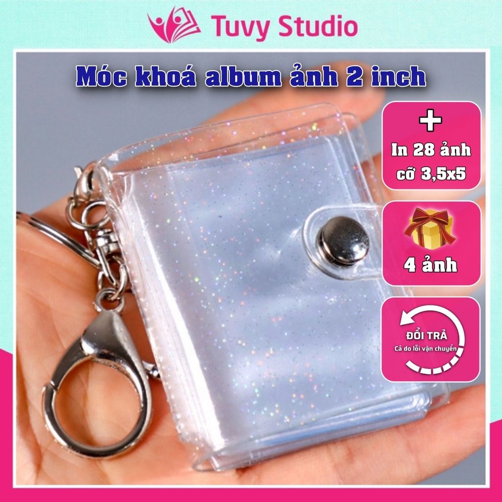 Móc khóa album ảnh mini để 28 ảnh 2 inch bìa nhựa trong suốt để chìa khóa xe máy và in ảnh theo yêu cầu tại Tú Vy Studio