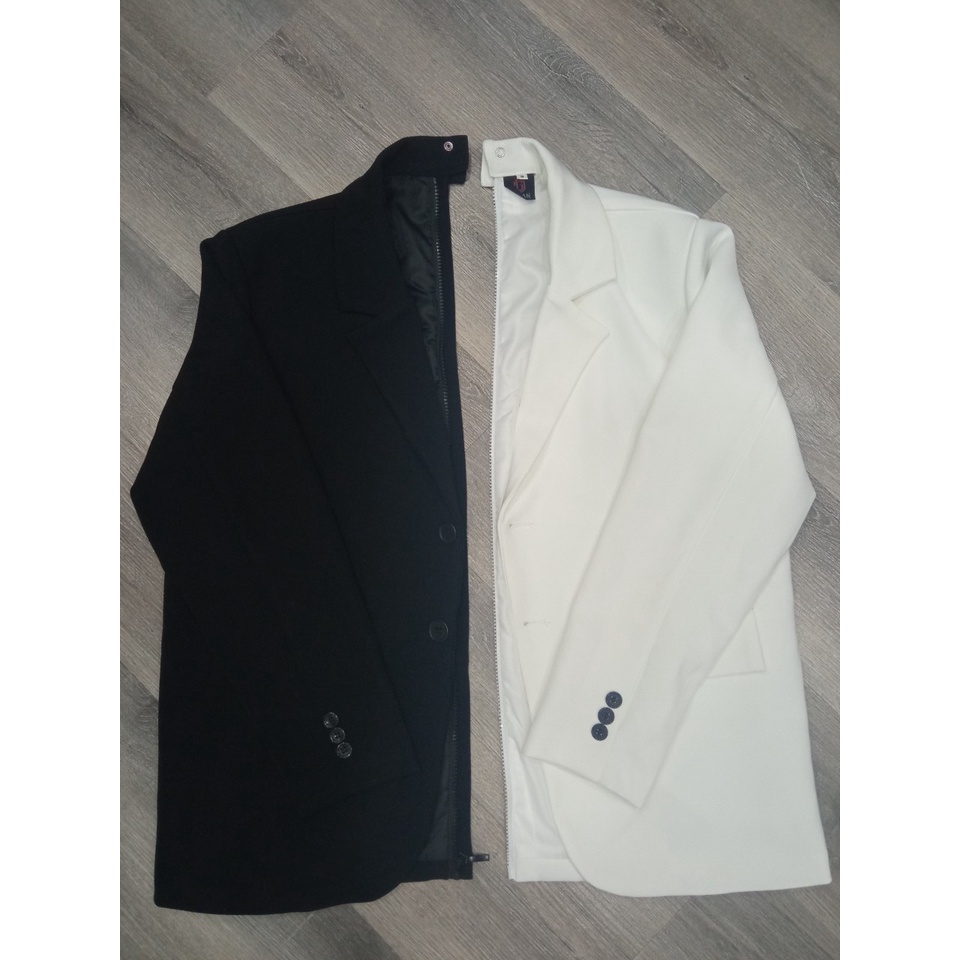 BLAZER MIX, TRƠN HOẶC PHỐI NỬA THÂN, MÀU TRẮNG ĐEN FORM RỘNG GIRAN