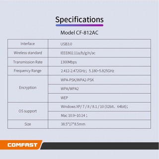 USB Thu WiFi COMFAST Có Hỗ Trợ 5Ghz 650Mbps-1300Mbps