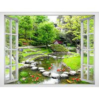 Tranh dán tường cửa sổ phong cảnh Thiên nhiên  VT0377 KT 100 x 60 kim sa
