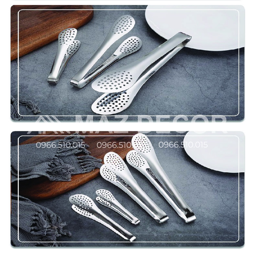 SALE GIÁ SỈ Dụng cụ kẹp inox 304 gắp thức ăn, gắp đá, gắp lỗ ĐẦU TRÒN đồ hấp nóng nướng thực phẩm cao cấp đẹp dày dặn
