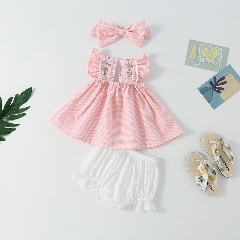 Bộ Áo Liền Quần Tay Ngắn Kèm Quần Short Thêu Hoa Xinh Xắn Thời Trang Mùa Hè 2019 Cho Bé Gái