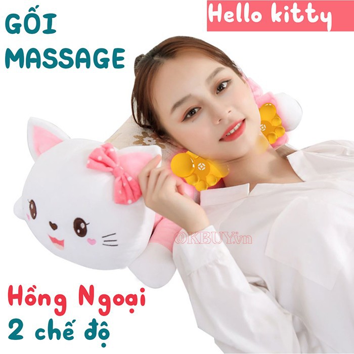 Gối nằm massage cổ vai gáy hồng ngoại pin sạc hello kitty YJ-68