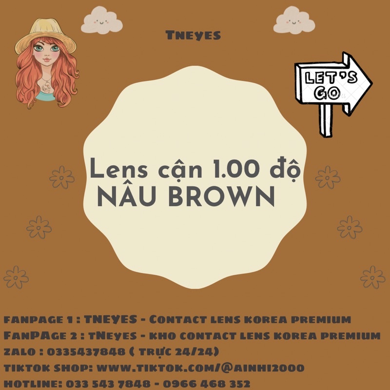 Kính Áp Tròng Brown cận 1.00 độ TNEYES