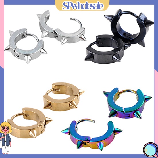 Hoa tai thời trang dạng đinh tán hình tròn bằng thép titanium cho nam & nữ