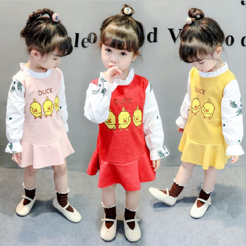 Đầm dài giả 2 lớp thêu chữ hợp thời trang cho bé gái