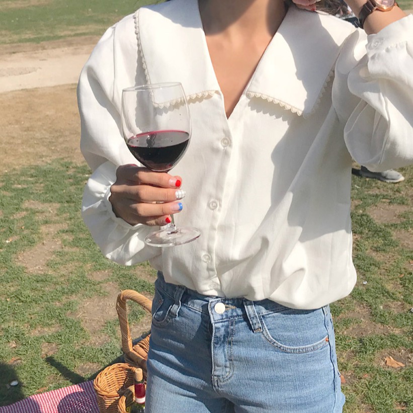 Áo Sơ Mi Dài Tay Phối Ren Xinh Xắn Dành Cho Nữ 29936