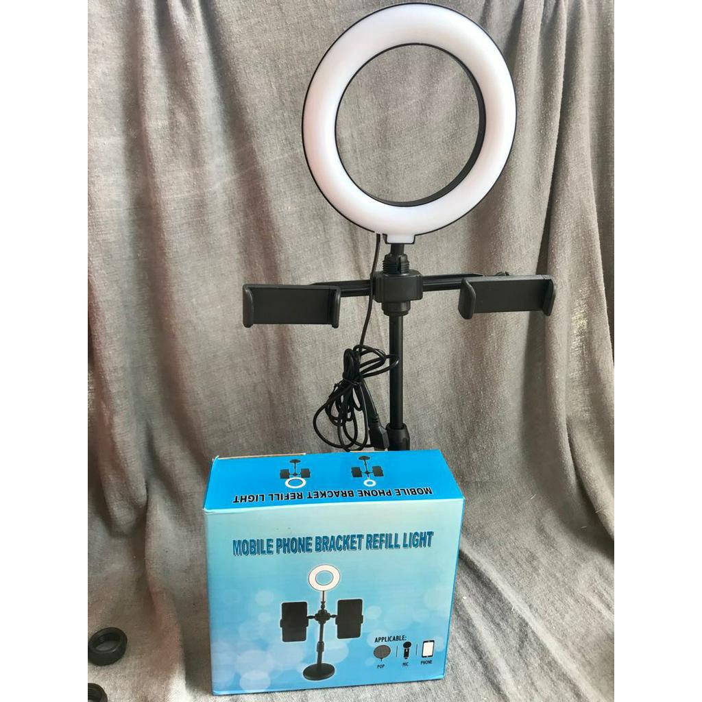 Bộ đèn livestream 18cm giá đỡ kẹp 2 điện thoại Mobile Phone Bracket Refill Light