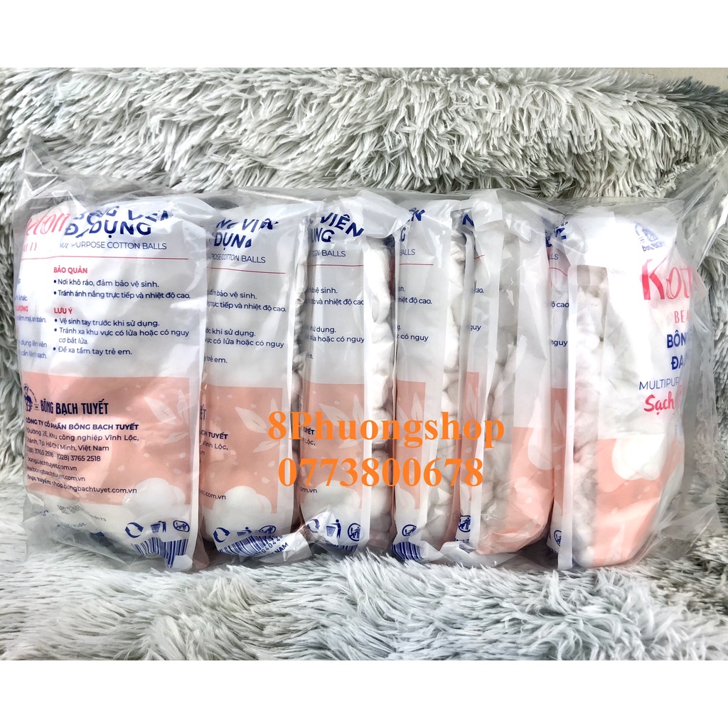 Bông Viên đa dụng Kotton Beauty gói 80g chính hãng Bông Bạch Tuyết - Bông gòn dạng viên 20mm gói 80g