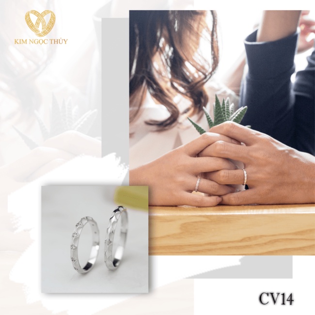 Cặp Nhẫn Nam Nữ Kim Ngọc Thủy Màu Trắng 10K Mã CV14