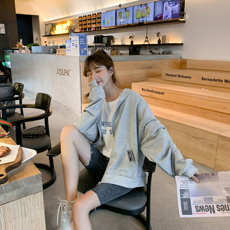 SUXI Áo Khoác Hoodie Phối Khóa Kéo Kiểu Hàn Quốc Thời Trang Thu Đông Cho Học Sinh