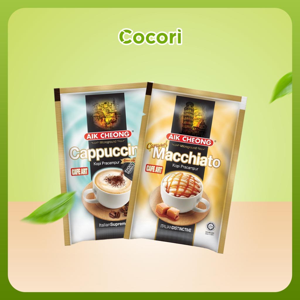 Cà Phê Hòa Tan Gói Malaysia Aik Cheong Combo 2 Vị Capuchino, Macchito COCORI