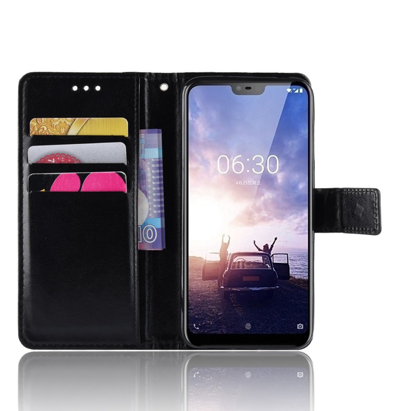 Bao da điện thoại nắp lật màu trơn có ngăn đựng thẻ dùng cho Nokia 6.1 Plus