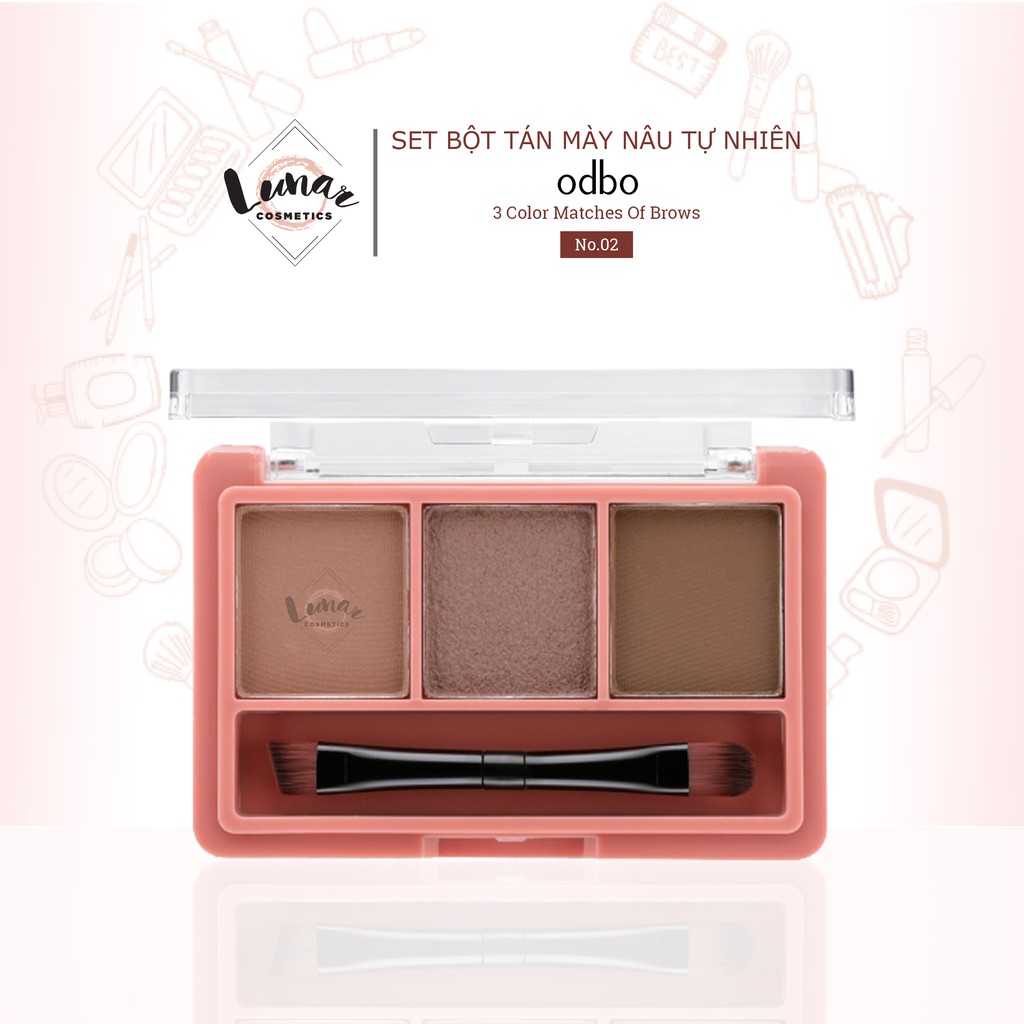 Set Bột Tán Mày Tông Nâu Tự Nhiên Odbo 3 Color Matches Of Brows No.02