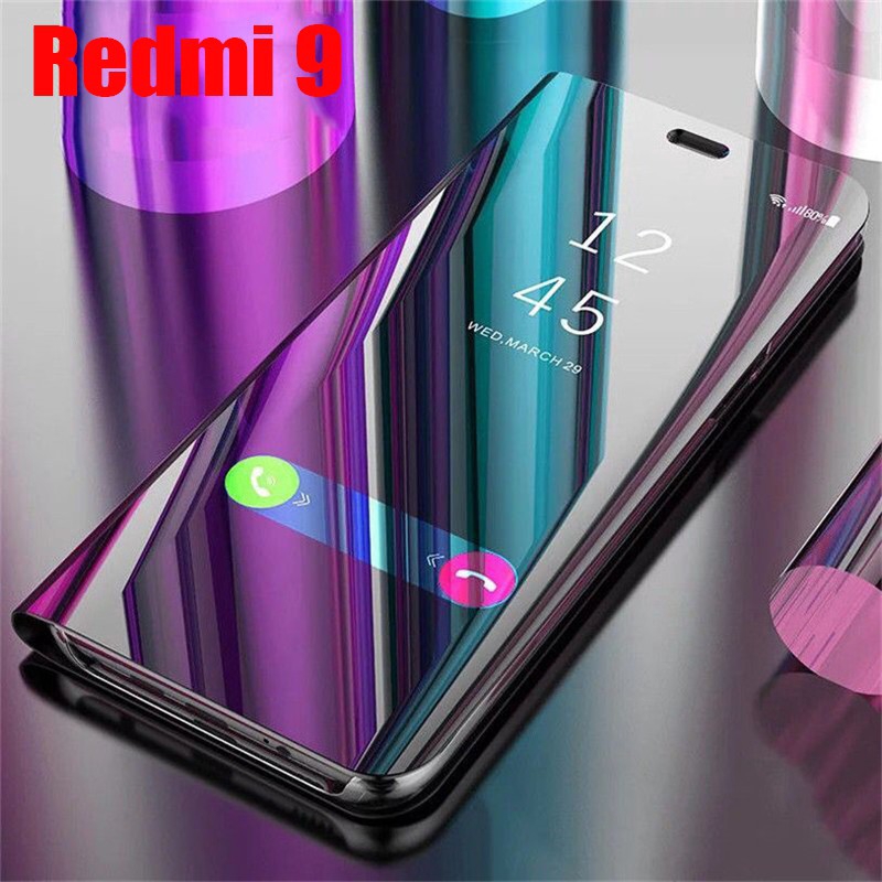 HSM Luxury Case Xiaomi Redmi 9 9A Case Clear View Mirror Leather Phone Case Redmi 9 Redmi9 Redmi 9A Flip Cover Stand Casing