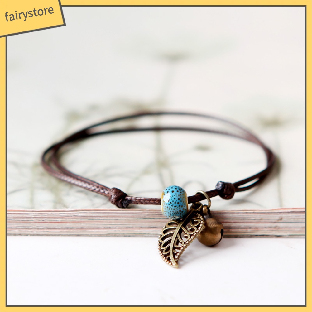 Vòng tay dây da mặt hình lá phong cách cổ điển cho cặp đôi