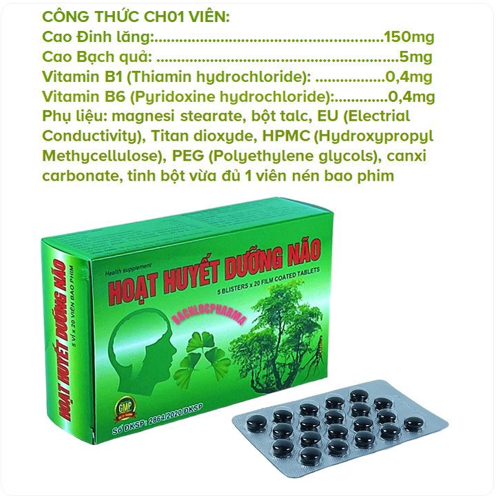 Hộp 100 viên-Viên Uống Hoạt Huyết Dưỡng Não Giúp Tăng Cường Trí Nhớ, Giảm Đau Đầu, Chóng Mặt, Rối Loạn Tiền Đình,Mất Ngủ