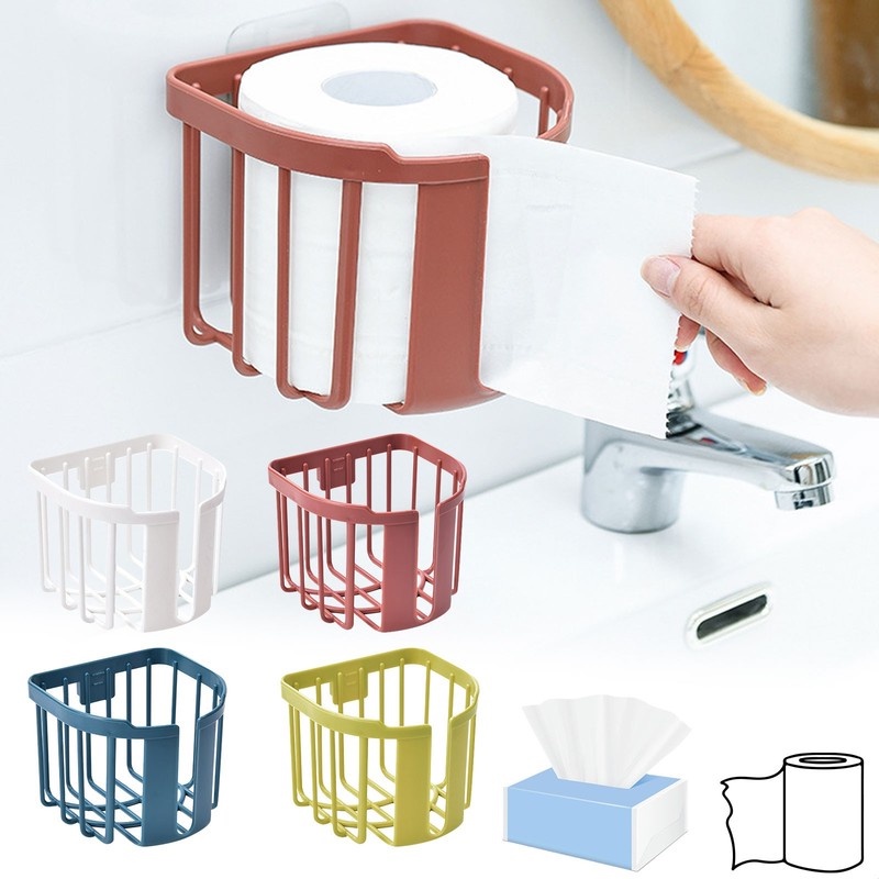 1 Hộp Đựng Khăn Giấy Gắn Tường Không Cần Khoan Lỗ Dạng Rỗng Tự Dính Cho Nhà Tắm