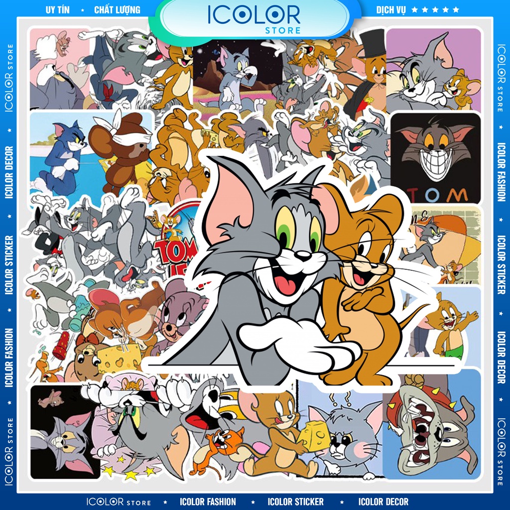 Sticker chủ đề tom and jerry chống nước, dán mũ bảo hiểm, vali, laptop, ván trượt 099