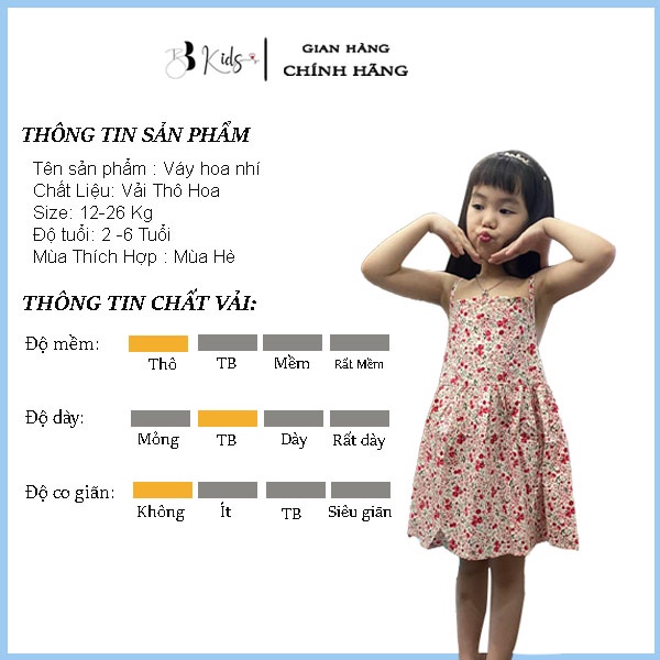 Váy 2 Dây BB KIDS Hoạ Tiết Hoa Nhí Màu Đỏ Cho Bé Gái