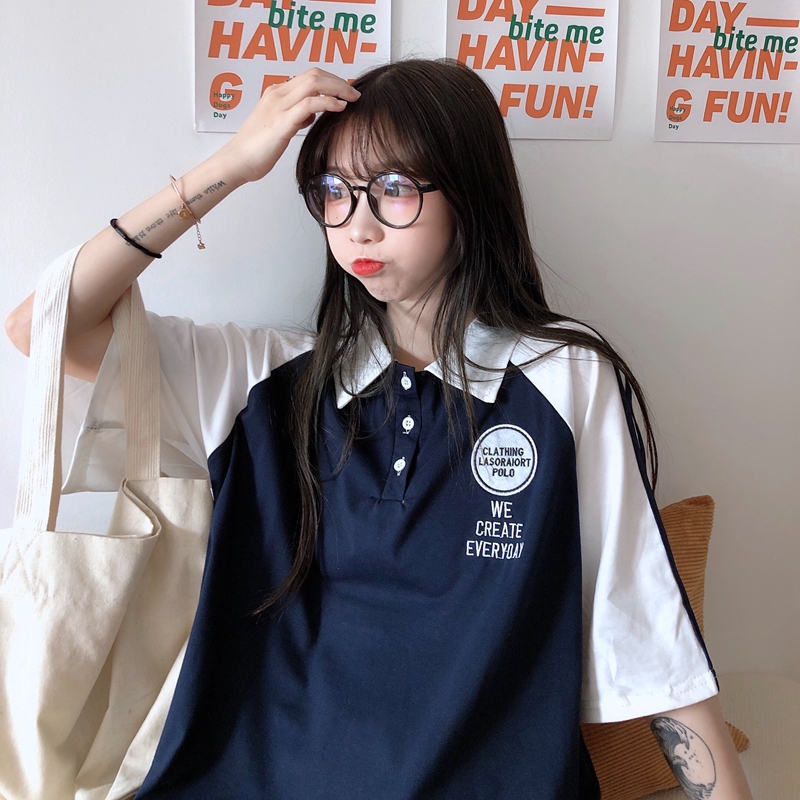 Áo Thun Polo Tay Ngắn Dáng Rộng In Hình Vui Nhộn Phối Màu Tương Phản Cá Tính | BigBuy360 - bigbuy360.vn