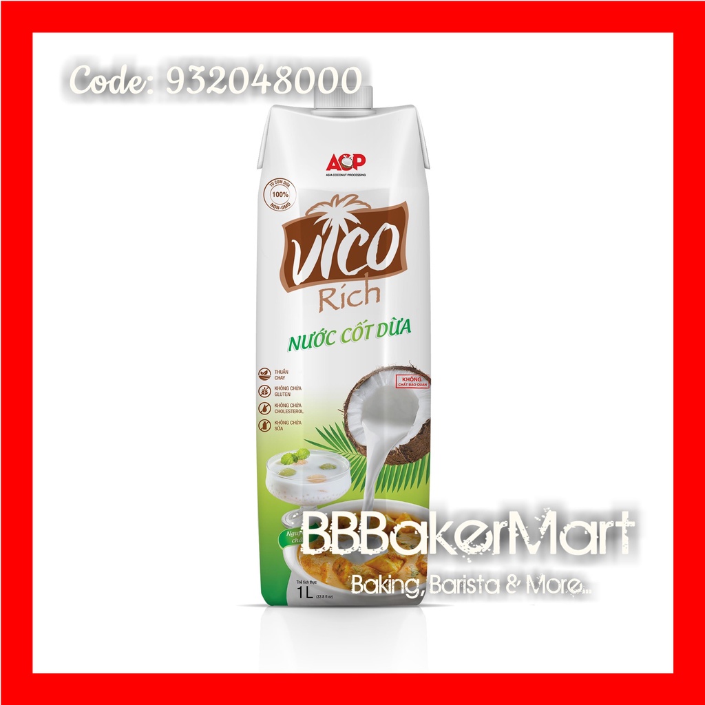 1 LÍT - Nước cốt dừa VICO 16-19% béo - Hộp 1 lít