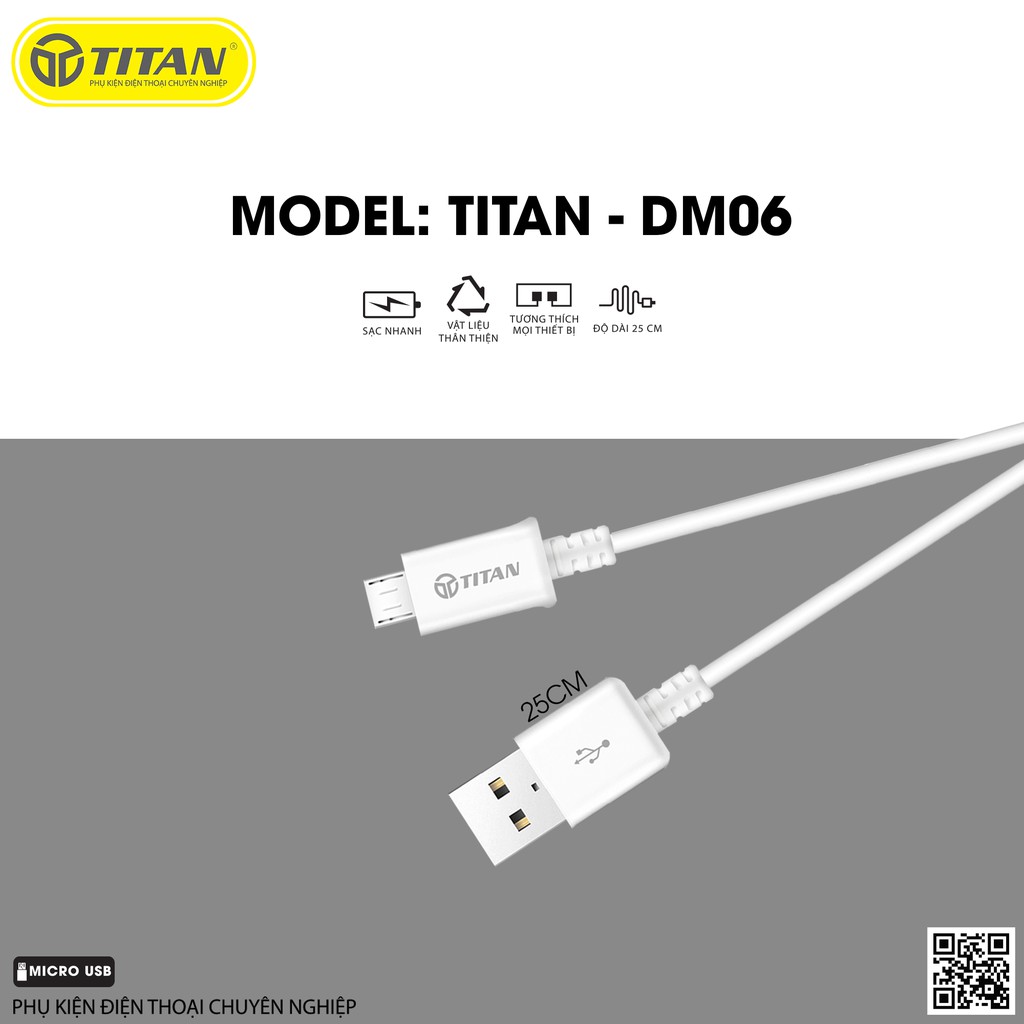 Cáp Sạc Truyền Dữ Liệu USB TITAN 25cm Micro - DM06