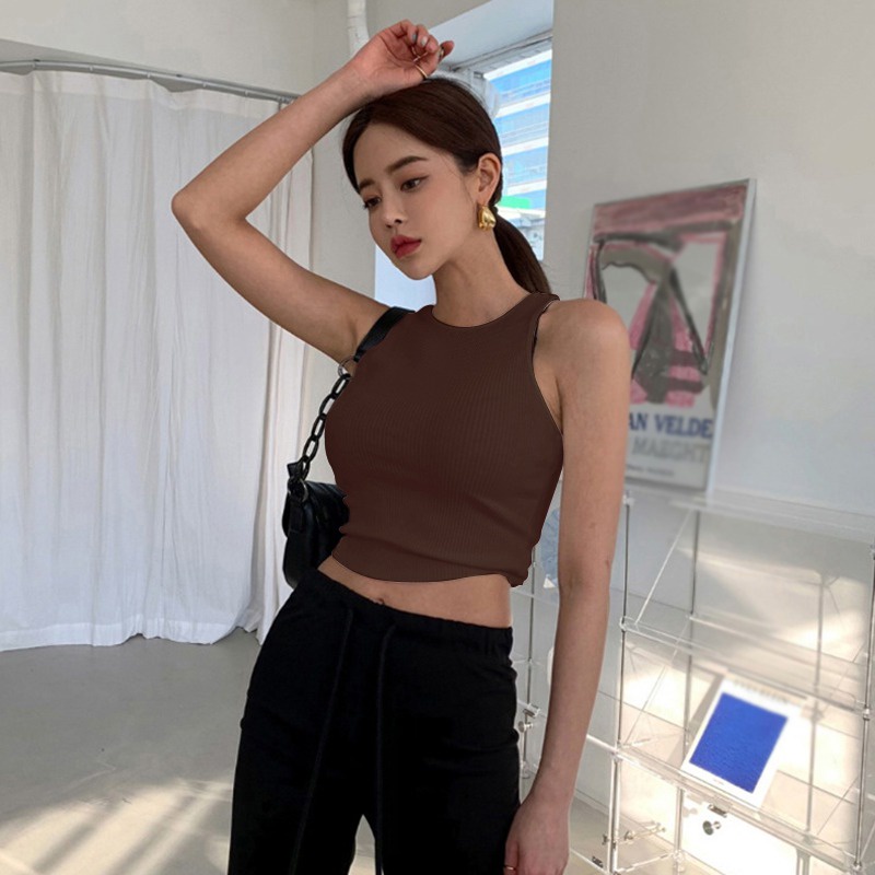 Áo Tank Top Dệt Kim Không Tay Cổ Tròn Thời Trang Cho Nữ