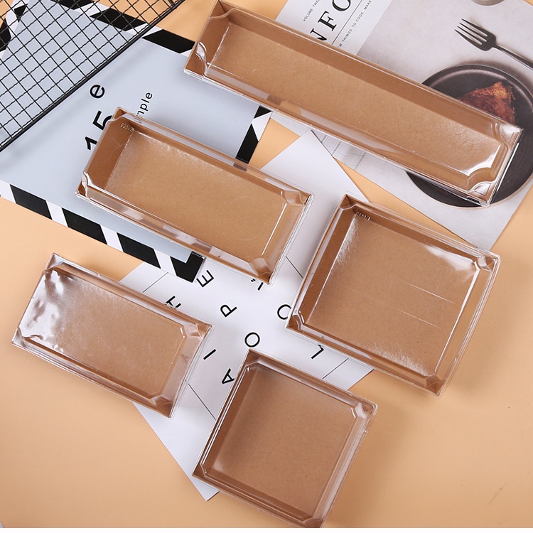 Set 50 hộp đựng bánh chữ nhật, hộp vuông kraft đựng bánh bento đế nâu có nắp