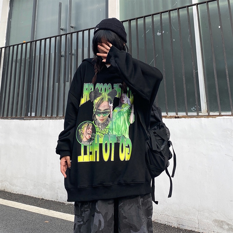 Áo hoodie tay dài dày dặn in hình Billie Eilish phong cách Âu Mỹ size M-3XL thời trang cho nam