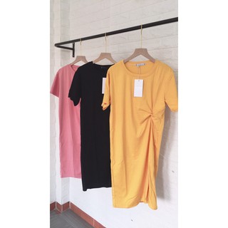 đầm suông trơn xoắn eo chất cotton