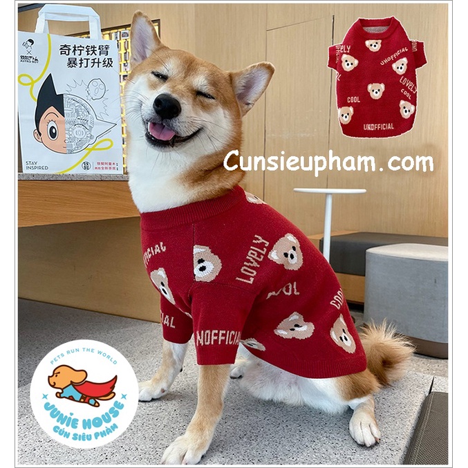 Áo len Tết hình gấu đỏ cute cho chó lớn