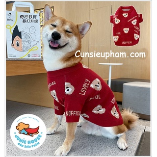 Áo len gấu đỏ cute đồ Tết cho chó lớn