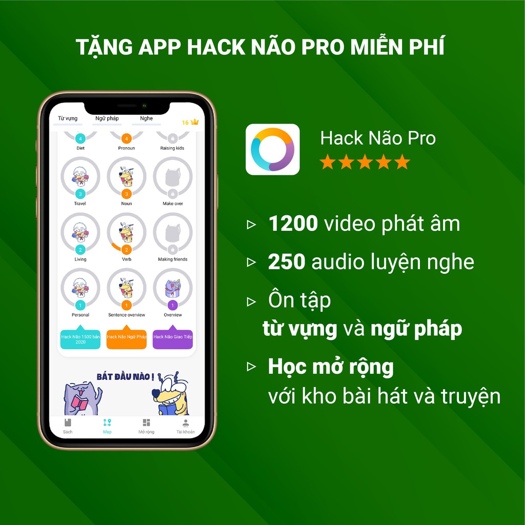 Sách - Combo 2 cuốn Hack Não 1500 từ vựng tiếng Anh + Hack Não Ngữ Pháp - Tặng App Hack Não Pro học tiếng Anh miễn phí