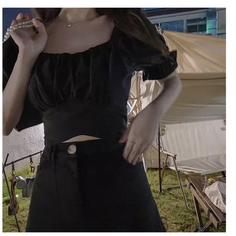 Áo Croptop tay phồng xếp li thời trang