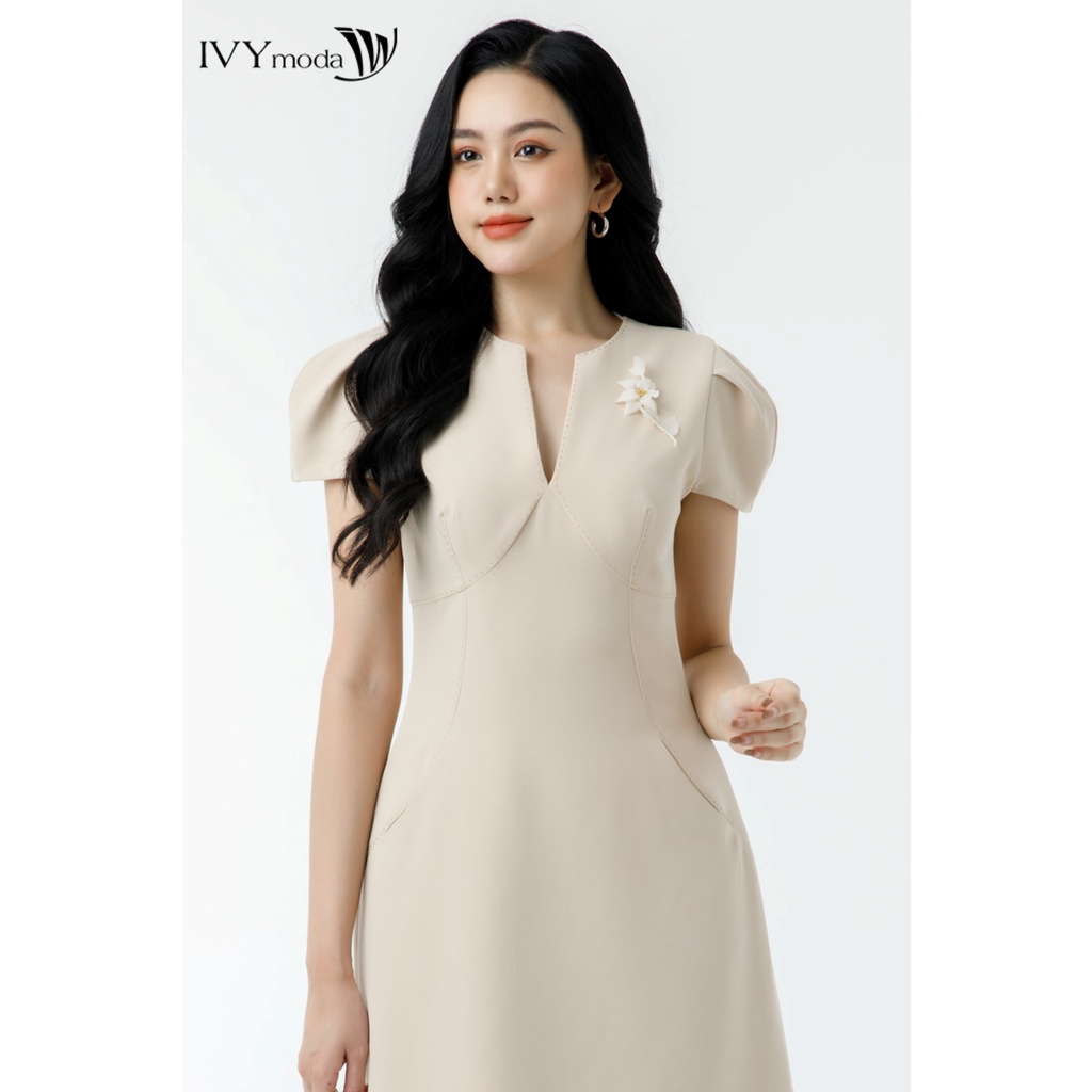 Đầm cổ V đính hoa IVY moda MS 48M7256