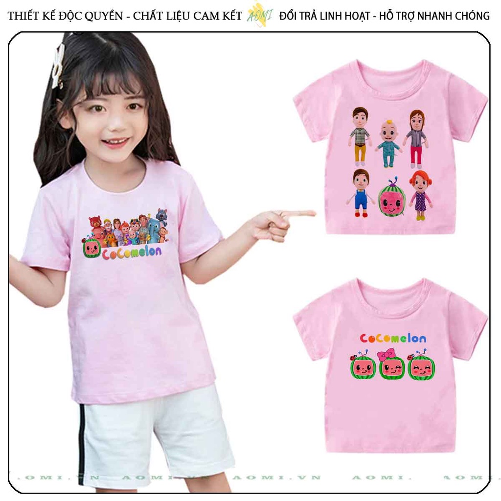 ÁO THUN HOẠT HÌNH cocomelon UNISEX PHÔNG HỒNG TAY NGẮN NAM NỮ GIA ĐÌNH CẶP ĐÔI SIZE TRẺ EM BÉ TRAI GÁI AOMIVN