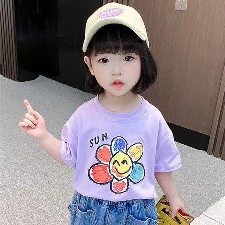 Áo thun bé gái Con Xinh cotton Hoa mặt trời  áo thun trẻ em từ 5 đến 14 tuổi