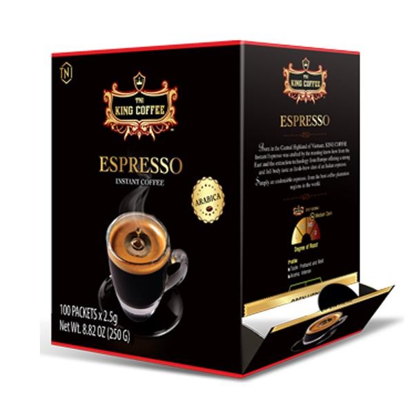  Cà phê hòa tan đen( Không đường sữa) Espresso Hộp 100 gói King Coffee