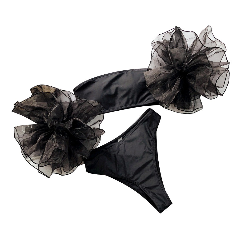 Bộ đồ bơi bikini phối bèo màu trơn thiết kế nâng ngực quyến rũ cho nữ | BigBuy360 - bigbuy360.vn