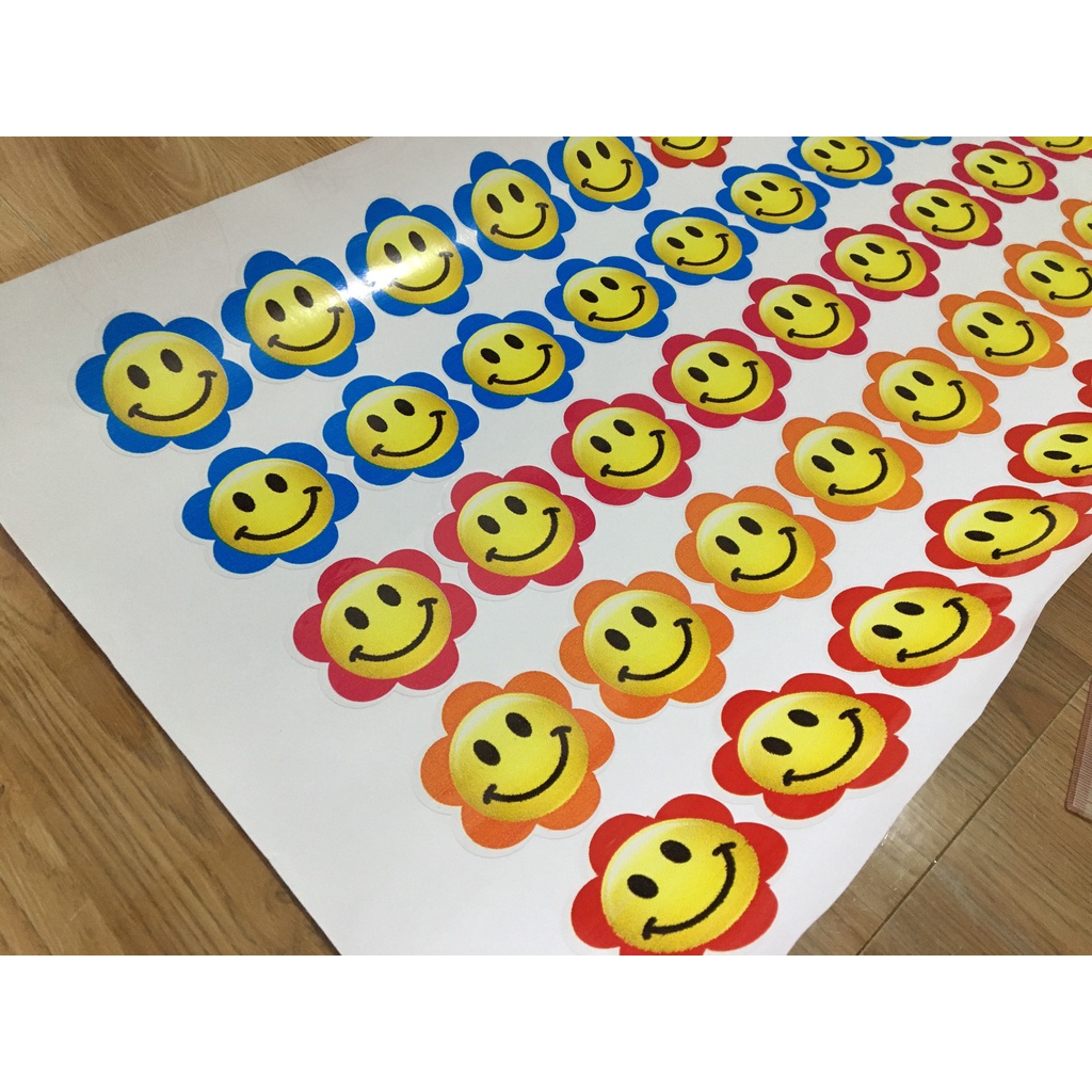 Combo 100 Sticker hình hoa mặt cười nhiều màu bóc dán trang trí bảng thi đua cho lớp học hạnh phúc
