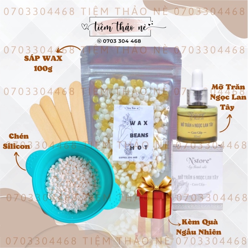 Compo Wax Mini. Sáp Wax Lông Hard Wax Beans + Mỡ trăn triệt lông + Chén Nấu Sáp Silicon Chịu Nhiệt Tốt