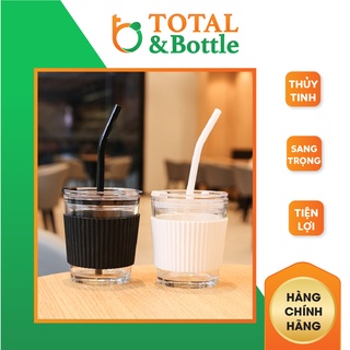 Cốc thủy tinh, cốc uống cafe có nắp, có ống hút, di động dung tích 450ml - Total Bottle