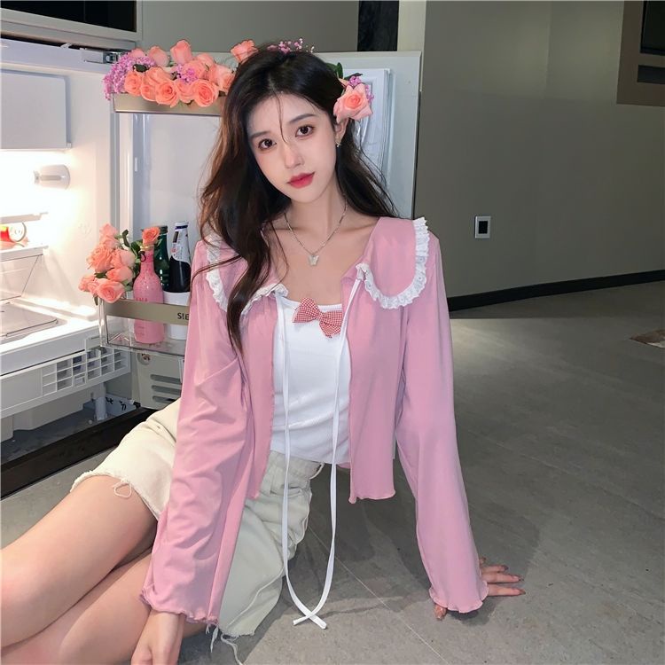 Áo Cardigan Mỏng + Áo Hai Dây Thắt Nơ Phong Cách Hàn Quốc Dành Cho Nữ