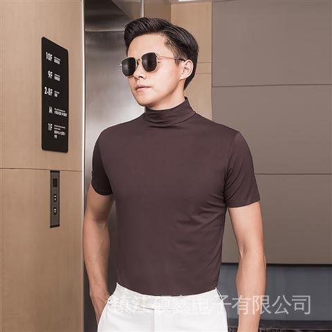 Áo Thun Nam Tay Ngắn Cổ Cao Màu Trơn Vải Cotton Lụa Mát