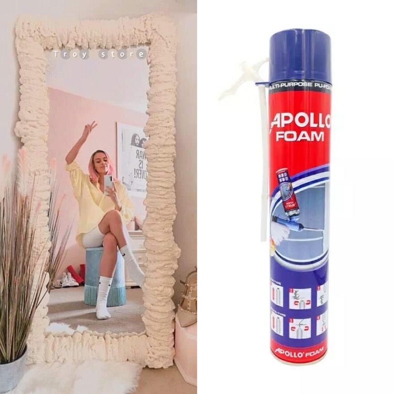 Bọt xịt trang trí gương APOLLO FOAM CÓ VÒI KÈM Keo bịt khe bịt lỗ bịt khe